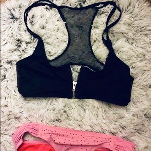 Black mesh zipper bikini top